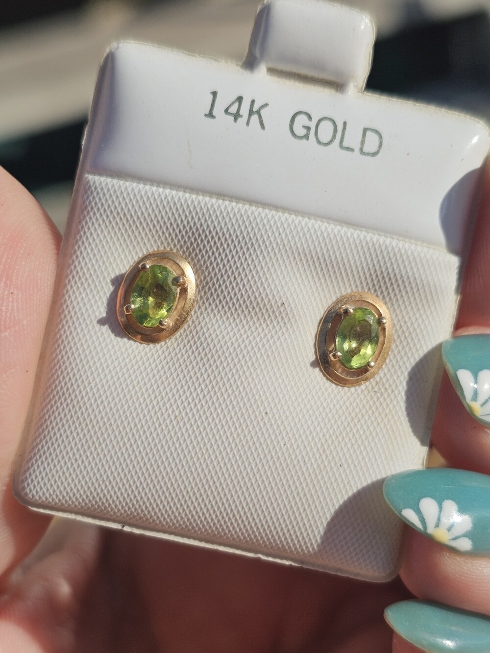 Solid 14k peridot earrings new Old stock vintage. Stamped 14k on posts and backs